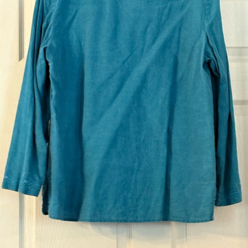 Coldwater Creek Linen Deep Teal Floral Tunic V-Neck Embroidered - Picture 2 of 5